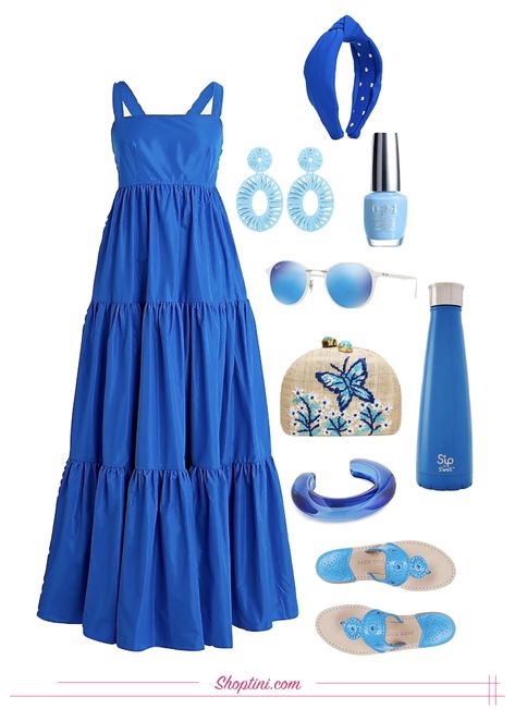 Blue Dresses Casual, Maxi Dress Styling, Summer Maxi Dress Outfit, Different Style Dresses, Sumer Dress, Maxi Dress Outfits, Summer Outfits Dresses, Blue Dress Outfit, How To Style A Maxi Dress