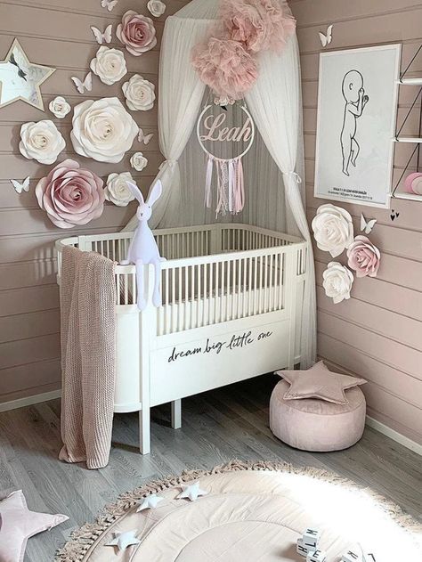 Nursery Wall Decor White Blush Pink Paper Flower Set Paper - Etsy Paper Flowers Wall Decor, Paper Flowers Wall, Girl Nursery Pink, Baby Nursery Inspiration, Flowers Wall Decor, Girl Nursery Themes