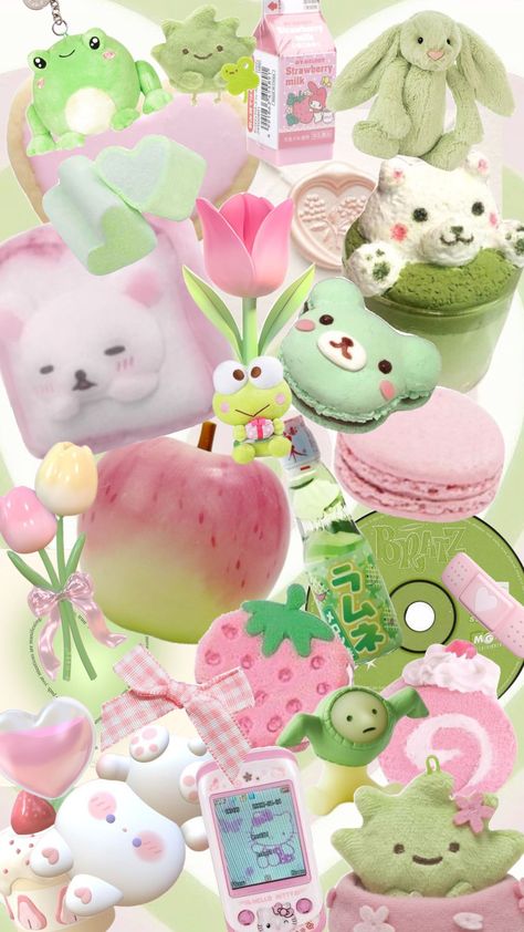 🥬🌸˗ˏˋ ꒰ ♡ ꒱ ˎˊ˗ I love pink and green together #pinkandgreen #aesthetic #pinkaesthetic #greenaesthethic #smiski #hellokitty #cute #kawaii Cute Moodboard Aesthetic, Green Wallpaper Kawaii, Green And Pink Wallpaper Aesthetic, Light Pink And Green Aesthetic, Green Wallpaper Y2k, Pink And Green Collage, Pink And Green Aesthetic Wallpaper, Cute Green Wallpapers, Cute Collages