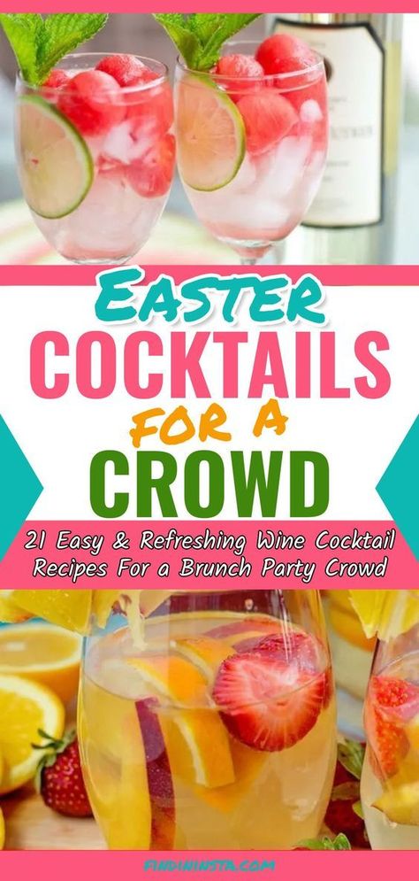 Easter wine cocktail recipe for a party crowd Easter Dinner Cocktails, Drunken Bunny Drink, Easter Pitcher Cocktails, Brunch Sangria Recipes, Fun Spring Drinks Cocktail Recipes, Easy Easter Cocktails Recipes, Easter Sangria Spring, Spring Sangria Recipes White Wines, Easter Brunch Drinks Alcohol