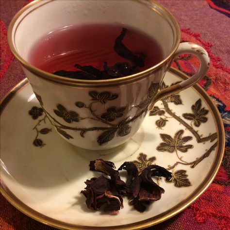 Hibiscus flower tea- a delicious and beautiful source of vitamin C- in a lovely antique tea cup. Dark Tea Aesthetic, Hibiscus Tea Aesthetic, Tea Cup Aesthetic, Taryn Duarte, Cherry Tea, Tea Aesthetic, Cherry Wine, Yennefer Of Vengerberg, Antique Tea Cups