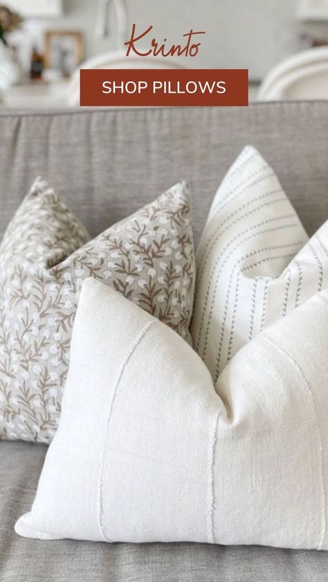 Throw Pillows For Greige Couch, Throw Pillow Combinations Neutral, Transitional Pillows, Gray And Brown Throw Pillows, Neutral Pillow Combo, Accent Pillows For Gray Couch Modern, Grey Couch Pillows Color Schemes, Beige Pillows On Couch, Brown Farmhouse Pillows