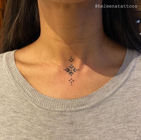 Small Neck Tattoos, Astrology Tattoo, Throat Tattoo, Neck Tattoos Women, Cool Chest Tattoos, 4 Tattoo, Chest Tattoos For Women, Small Hand Tattoos, Mehndi Tattoo