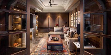 Beyond Designs traces timeless tints and tinges in their contemporary collection of television lounge spaces - ELLE DECOR Tv Lounge Ideas, Delhi Architecture, Beyond Design, Tv Lounge, Classical Interior, Space Fashion, Lounge Ideas, Boutique Decor, Wood Ceilings