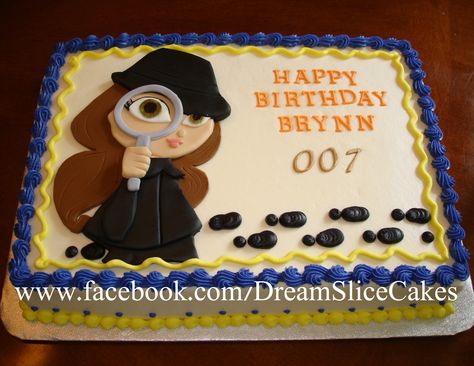 Spy girl cake :) Spy Cake Ideas, Detective Cake, Detective Cake Ideas, Spy Theme Cake, Secret Agent Cake, Spy Birthday Cake, Spy Party Cake Ideas, Spy Birthday Party Ideas For Kids, Secret Agent Spy Birthday Party