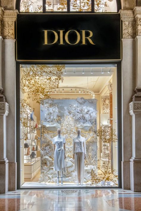 Dior Christmas Decor, Dior Visual Merchandising, Dior Holiday 2022, Dior Interior Design, Dior Store Interior, Dior Window Display, Dior Interior, Luxury Window Display, Dior Winter