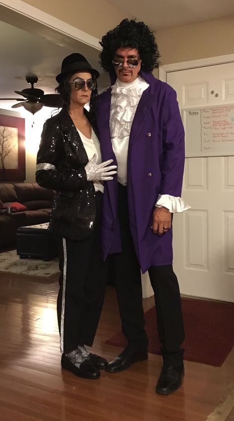 Couples Costume: Michæl Jackson and Prince Female Prince Outfit, Michael Jackson Costume Female, Prince Halloween Costume, Michael Jackson Halloween Costume, Michael Jackson Halloween, Partner Costumes, Michael Jackson Costume, Decades Costumes, Awesome Costumes