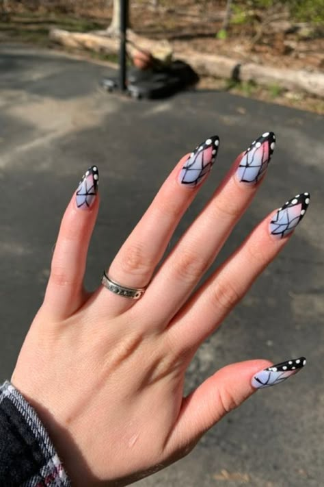 Top 25 Demon Slayer Nails For Demon Lovers In 2023 Shinobu Nail Design, Cute Anime Nails Acrylic, Pink And Green Acrylic Nails Designs, Anime Nail Designs Demon Slayer, Anime Inspired Acrylic Nails, Mitsuri Nails Acrylic, Cute Nails Anime, Demon Slayer Nails Short, Anime Nails Inspiration