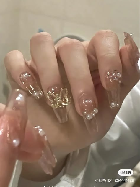 Douyin Nails Gold, Long Prom Nails, Douyin Nails, Rave Nails, Latest Nail Trends, Grunge Nails, Pretty Gel Nails, Really Cute Nails, Cute Gel Nails