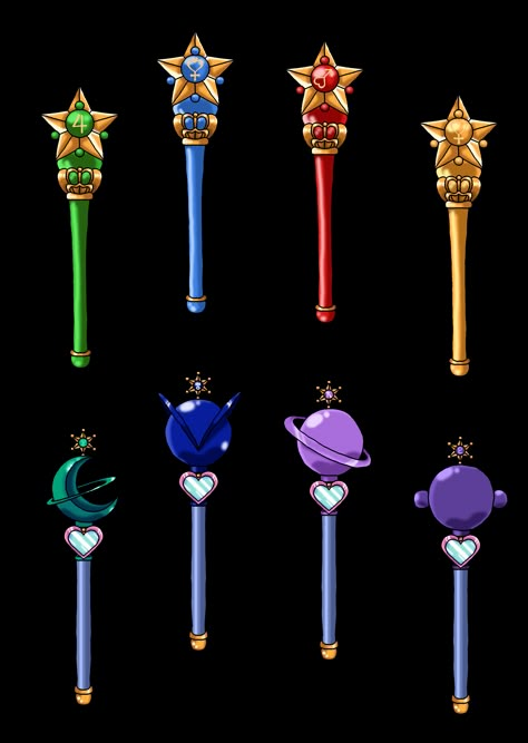 Sailor Scout Wands, Sailor Neptune Wand, Sailor Jupiter Wand, Sailor Moon Staff, Moon Party Ideas, Sailor Moon Party, Sailor Moon Wands, Sailor Moon Transformation, Sailor Moon Background