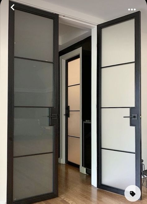 Office Doors For Home, Modern Bathroom Door, Glass Office Doors, Interior Doors Modern, Frosted Glass Interior Doors, Glass Pantry Door, Office Doors, Glass Closet, Double Doors Interior