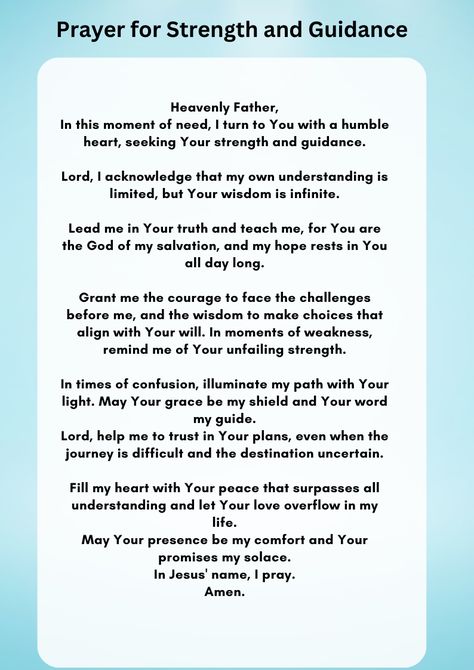 Embrace the power of prayer with this heartfelt Christian prayer for strength and guidance. Whether you're facing challenges, seeking wisdom, or in need of comfort, this prayer is a beautiful way to connect with God's unfailing love and guidance. Let this prayer be a source of strength in your journey, reminding you of God's presence and promises in every step of your life. #ChristianPrayer #Faith #Strength #Guidance #HopeInGod #ChristianPrayer #PrayerForStrength #SpiritualGuidance #FaithInGod Prayer For Faith In God, Prayer For Wisdom And Guidance, Prayer For Strength And Courage, Godly Goals, Prayer For Loved Ones, Prayer For Your Son, Seeking Wisdom, Prayer For Strength, Prayer For Wisdom