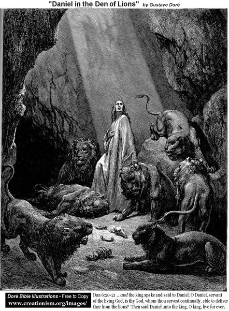 Daniel in the Den of Lions  by Gustave Dore Paul Gustave Doré, Daniel In The Lion's Den, Gustave Dore, Biblical Art, Wood Engraving, Bible Stories, Bible Art, Religious Art, French Artists