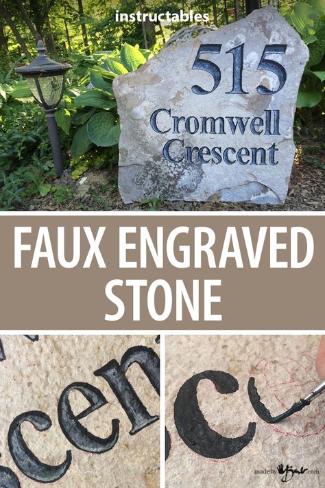 Paint House Number On Rock, House Numbers On A Rock, Name Stones For Yard, Rock Address Sign, Engraved Stones For Yard, Painted Rock House Number, Rock Address House Numbers, House Number Rock Ideas, Stone House Number