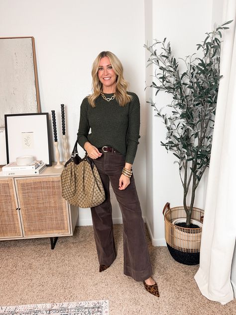 Wide-leg corduroy trouser curated on LTK How To Style Corduroy Pants Women, Women’s Corduroy Pants Outfit, Brown Courdory Outfits, Brown Wide Leg Corduroy Pants Outfit, Wide Leg Courdoroy Pants Outfit, Brown Corduroy Pants Outfit Winter, Wide Leg Corduroy Pants Outfit, Brown Wide Leg Pants Outfit, Corduroy Trousers Outfit