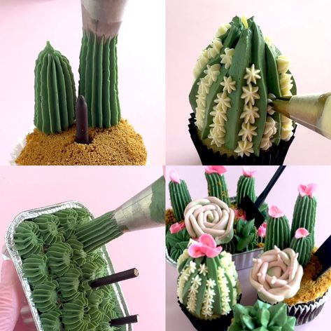 Cactus Cupcake Hacks ! 🌵🧁🤩 | cupcake | Cactus Cupcake Hacks ! 🌵🧁🤩 | By Simple | Facebook How To Make Cactus Cupcakes, Cactus Cupcake Cake, Cupcake Cactus, Cupcake Hacks, Cactus Cookies, Cactus Cupcakes, Delicious Cupcakes Recipes, Cupcake Piping, Sand Cake