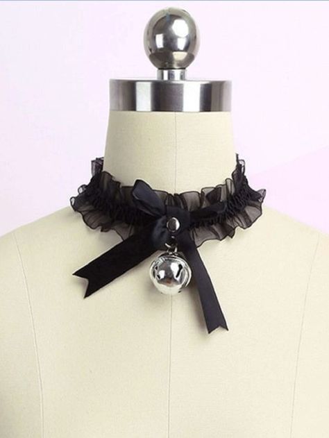 Bell Choker, Bell Decor, Lace Choker Necklace, Lace Choker, Nickel Free Jewelry, Bow Decor, Bell Pendant, Neck Jewellery, Black Choker