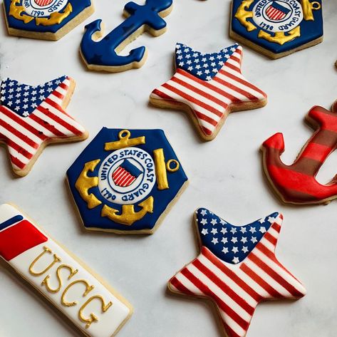 Coast Guard Party Decorations, Coast Guard Cookies, Coast Guard Retirement Cake, Navy Retirement Cookies, Coast Guard Party Ideas, Coast Guard Retirement Party Ideas, Coast Guard Retirement Party, Coast Guard Party, Coast Guard Cake