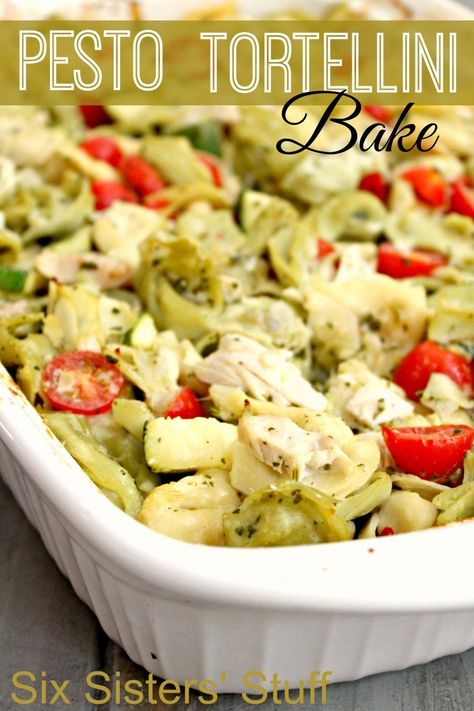 Pesto Tortellini Bake, Pesto Tortellini, Tortellini Bake, Six Sisters Stuff, Baked Spaghetti, Munnar, Casserole Dish, Tortellini, Main Dish Recipes