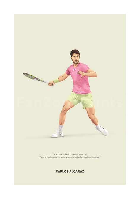 Carlos Alcaraz tennis poster with minimalist design Sports Room Decor, Tennis Posters, Tennis Fan, Sports Celebrities, Sport Illustration, Sports Room, Sports Lover, Badminton, Sports Theme