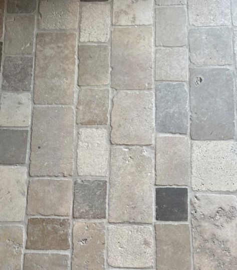 Tumbled Tile Floor, Brick Bathroom Floor, Interior Tiles Floor, Mudroom Tile, Herringbone Tile Bathroom, Mom Bathroom, Foyer Flooring, Kitchen 2022, Interior Tiles