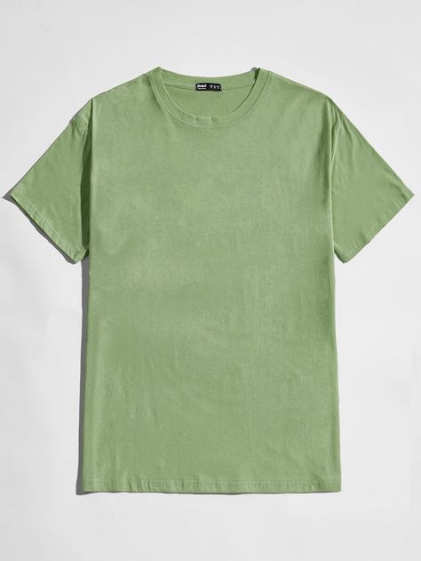 Olive Green Casual  Short Sleeve Cotton Plain  Embellished Slight Stretch Summer Men Tops Round Neck Tees, Fashion Story, Sleeve Cotton, Mens Summer, Daily Fashion, Mens T, Casual Shorts, Mens Tshirts, Mens Tops