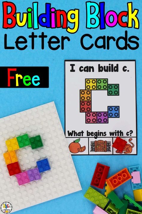 These Building Blocks Lowercase Letter Cards are a hands-on way for kids to work on letter recognition, beginning sounds, fine motor skills, and much more! Block Station Preschool, Number Recognition Sensory Bin, What Can I Build With Legos, Build A Letter Free Printable, Lego Literacy Activities, Lego Alphabet Letters Free Printable, Preschool Hands On Learning, Lego Letters Printable Free, Abc Center Preschool