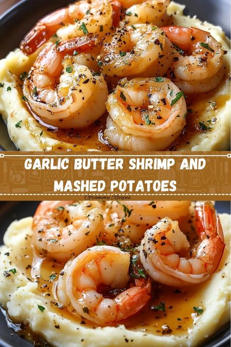 Whip up a delightful meal with succulent shrimp sautéed in a buttery garlic sauce, enhanced by a splash of white wine and a hint of red pepper for those who like a little heat. Serve it over creamy mashed potatoes made with smooth milk and rich butter, seasoned to perfection. Finish with a sprinkle of fresh parsley for a touch of color and flavor. Perfect for a cozy dinner at home. Shrimp Mashed Potatoes, Mashed Potatoes And Shrimp, Shrimp With Mashed Potatoes, Mashed Potatoes With Shrimp, Shrimp Recipes With Mashed Potatoes, Salmon Shrimp Mashed Potatoes, Creamy Garlic Shrimp Over Mashed Potatoes, Garlic Butter Shrimp And Rice, Shrimp Dinner