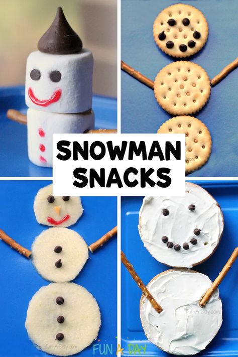 Snowman Snacks for Kids to Make this Winter - Fun-A-Day! Snowman Snacks For Kids, Snowman Snacks, Snacks For Kids To Make, Snowflake Recipes, Snowman Snack, Snowman Recipes, Winter Snacks, Preschool Food, Winter Appetizers