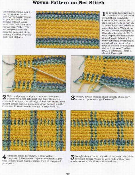 Plaid Crochet, Woven Pattern, Crochet Stitches Tutorial, Tunisian Crochet, Crochet Stitches Patterns, Cross Stitching, How To Crochet, Crochet Techniques, Crochet Motif