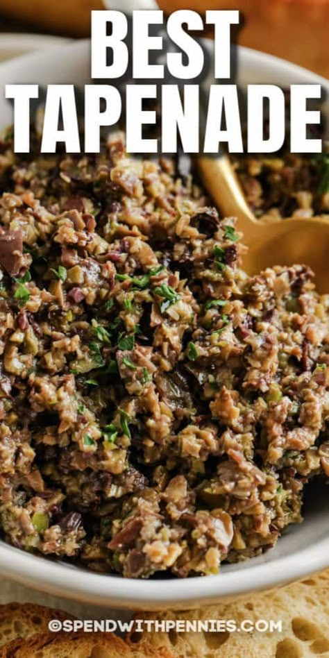 Chopped Olive Tapenade, Olives Dip Recipe, Easy Olive Tapenade Recipe, Best Olive Tapenade Recipe, Condiment Serving Ideas, Chopped Olives Recipe, Homemade Olive Tapenade, Olive Sandwich Spread, Olive Salad Dip