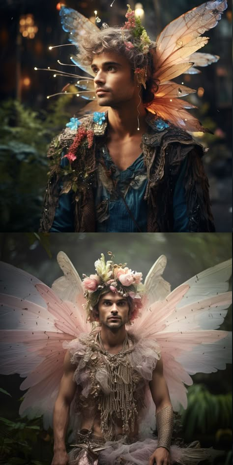 A young adult man in a beautiful fairy costume, celebrating the moment Fairy Costume Male, Masc Fairy Costume, Midsummer Party Outfit Men, Men Fairy Costume, Male Fairy Cosplay, Mens Fairy Costume, Boy Fairy Costume, Man Fairy, Fae Party Aesthetic