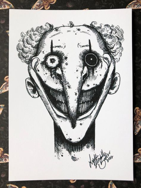 Signed 5x7 in print of Grinning Clown. Printed on heavy white cardstock and shipped with a sturdy cardboard backing to prevent damage when shipping. Creepy Circus Drawing, Horror Clown Drawing, Creepy Clown Drawing, Creepy Clown Art, Horror Drawing Ideas, Clown Sketch, Scary Clown Drawing, Horror Drawings, Tears Art