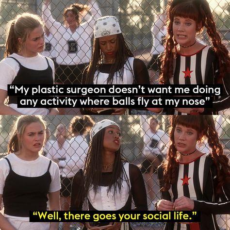 The iconic 'balls flying at my nose' line from Clueless. Clueless Quotes, Clueless 1995, Movie Lines, Tv Quotes, Funny Movies, E Card, Clueless, Great Movies, Disney Channel