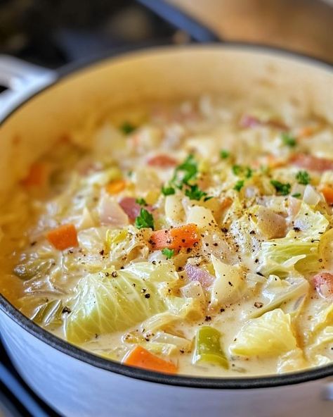 This dish always makes my house smell so good. It's a huge hit! Creamy Cabbage Soup Recipe, Spicy Cabbage Salad, Blender Pie, Creamy Cabbage Soup, Cream Cheese Rotel, Creamy Cabbage, Spicy Cabbage, Low Carb Taco Soup, Christmas Stollen