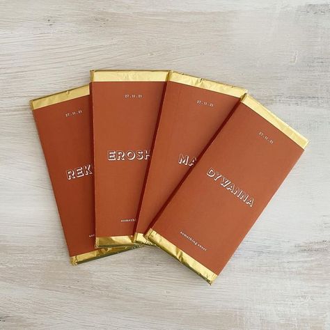 TAWO STUDIO | Wedding & Event Design & Stationery on Instagram: "Customised chocolate bar wraps ✨ you can choose whatever colour wrap you like with endless design options 🧡 this one is a vegan block of chocolate, the peep of gold foil just gives it that extra luxe look!" Wrapping Design, Chocolate Bar Wrapping, Custom Chocolate, Wedding Event Design, Wedding Event, Chocolate Bar, Just Giving, Event Design, Gold Foil