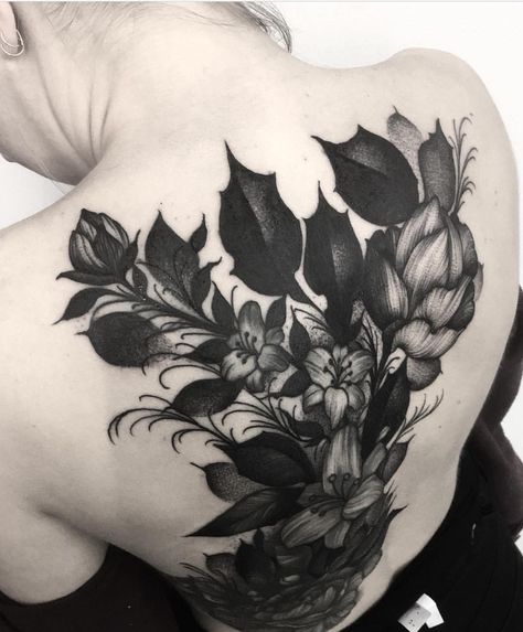 Black Flower Tattoo, Shoulder Cover Up Tattoos, Ny Tattoo, Rose Tattoo Cover Up, Body Architecture, Flower Cover Up Tattoos, Black Flowers Tattoo, Dark Tattoos, Black Tattoo Cover Up