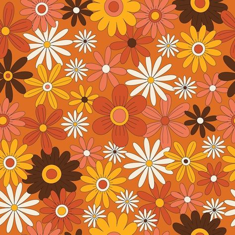 Floral seamless retro pattern in the sty... | Premium Vector #Freepik #vector #fabric-design #seamless-floral #seamless #textile-pattern 70 Flower Pattern, 70s Hippie Aesthetic, 70s Aesthetic Wallpaper, 70s Groovy Pattern, 70s Fabric Pattern, 1970s Floral Pattern, Flower Pattern Drawing, 1960s Floral Pattern, Winter Pins