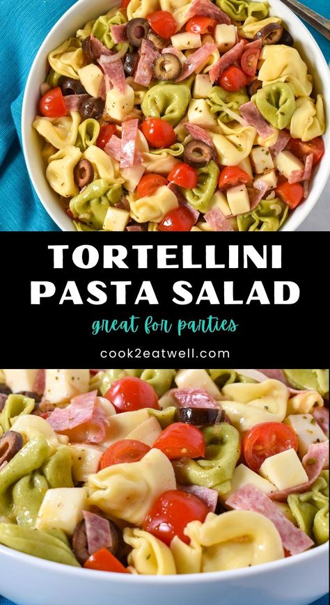 Meat Marinades, Creamy Corn Casserole, Tortellini Pasta Salad, Cold Pasta Salad Recipes, Pasta Salad With Tortellini, Tomatoes Mozzarella, Tortellini Recipes, Quick Salads, Tortellini Pasta