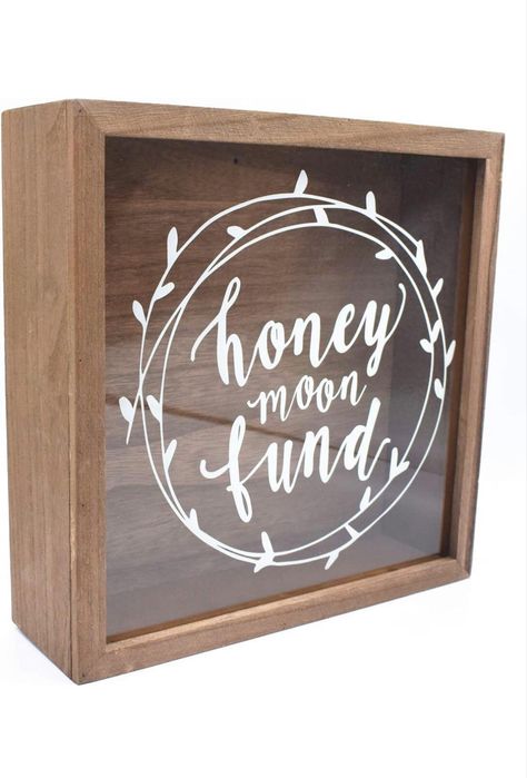 Honeymoon fund box #wedding Wood Wedding Card Box, Money Frame, Honeymoon Fund Sign, Gold Card Box Wedding, Wood Box Wedding, Wedding Gift Card, Wedding Fund, Wedding Memory Box, Money Box Wedding