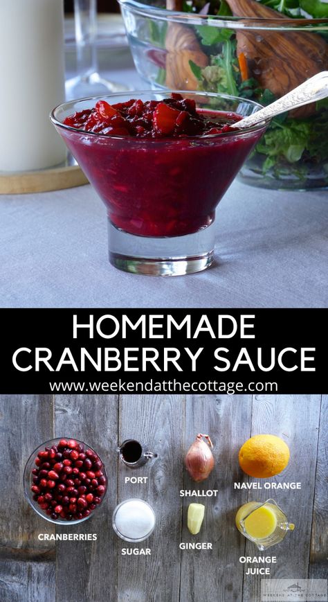 Sweet and tangy, this is the best Cranberry Sauce and it only takes minutes to make. Fresh cranberries cooked with shallots, ginger, sugar and orange juice, finished with port wine and bits of fresh orange. Serve with turkey, chicken, tourtiere, crown roast of pork, beef tenderloin on your favourite sandwich. #cranberrysaucewithport #cranberries #homemade #sauce #condiment #holidaydinner #sundaydinner Orange Sauce Recipe, Fresh Cranberry Sauce, Best Cranberry Sauce, Easy Cranberry Sauce, Cranberry Thanksgiving, Cranberry Orange Sauce, Canned Cranberry Sauce, Homemade Cranberry Sauce, Healthy Thanksgiving Recipes