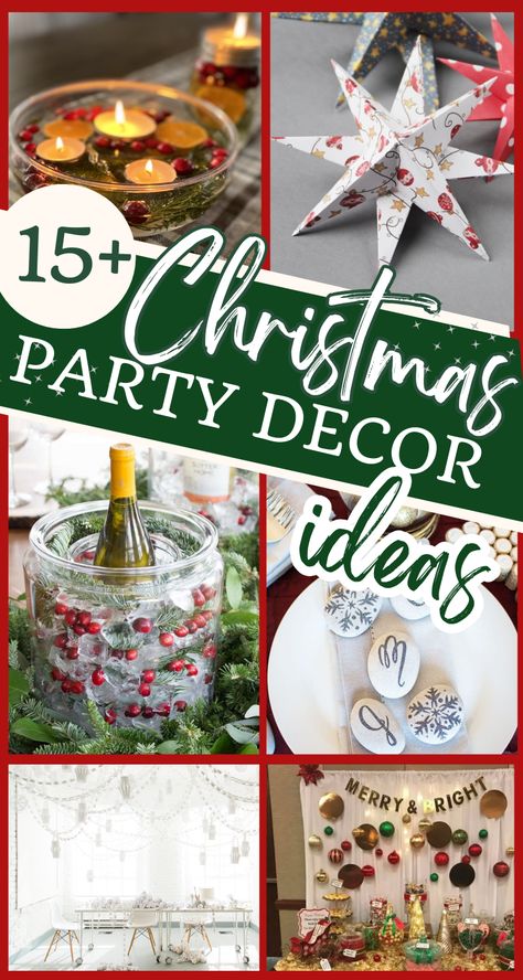 Check out fun and festive Christmas party decoration ideas!  These Christmas decor ideas create a fun atmosphere for all the festivities! Whether you need Christmas party decor ideas for a work Christmas party or decor ideas for a family or church party, we've got you covered! Farmhouse Christmas Party Decor, Holiday Office Party Decorations, Christmas Eve Party Decorations, Christmas Decorating Party Ideas, Holiday Party Table Decorations, Christmas Dinner Party Ideas Decor, Company Christmas Party Decorations, Small Christmas Party Ideas, Christmas Party Table Decor