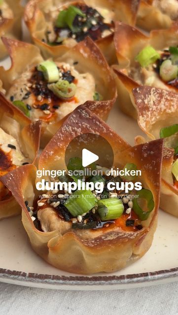 Erin Silberman on Instagram: "Chicken Dumpling Cups

•Follow @seriousfoodfetish for more recipes, restaurant recs & food trends•

Using a muffin tin to create recipes just makes life easier. Since you guys loved the crab rangoon sushi cups I made in the muffin tins, today I give you chicken dumplings that are perfect for a party appetizer or dinner!

Ingredients
•1 lb ground chicken 
•2 cloves garlic, grated
•2 t ginger, grated or minced (skin removed)
•pinch of white pepper
•1.5 T soy sauce 
•2 t sesame oil
•4 scallions, finely chopped 
•1/3 C cabbage, shredded & chopped 
•1 pack wonton wrappers
•avocado oil spray 
•1 T chili crunch *if you like spice 
•2 T dumpling or potsticker dipping sauce 
•optional: furikake seasoning

Recipe
*preheat oven to 400 F
1. In a large bowl, mix the ground Chicken Dumpling Wonton Cups, Asian Chicken Dumpling Cups, Ginger Scallion Chicken Dumpling Cups, Dumpling Wrapper Cups, Chicken Dumpling Cups, Dumpling Cups, Chicken Wonton Cups, Chicken Snacks Recipes Appetizers, Furikake Seasoning Recipe