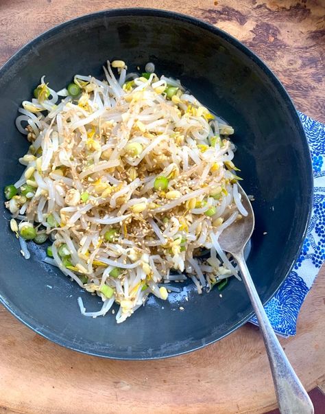 Delicious Korean Rice Bowls: Mung Bean Sprout Salad Recipe – The Back Yard Lemon Tree Mung Bean Salad, Banchan Recipe, Asian Sides, Korean Rice Bowl, Sprout Recipe, Bean Sprout Recipes, Bean Sprout Salad, Bean Sprout, Ragu Recipe