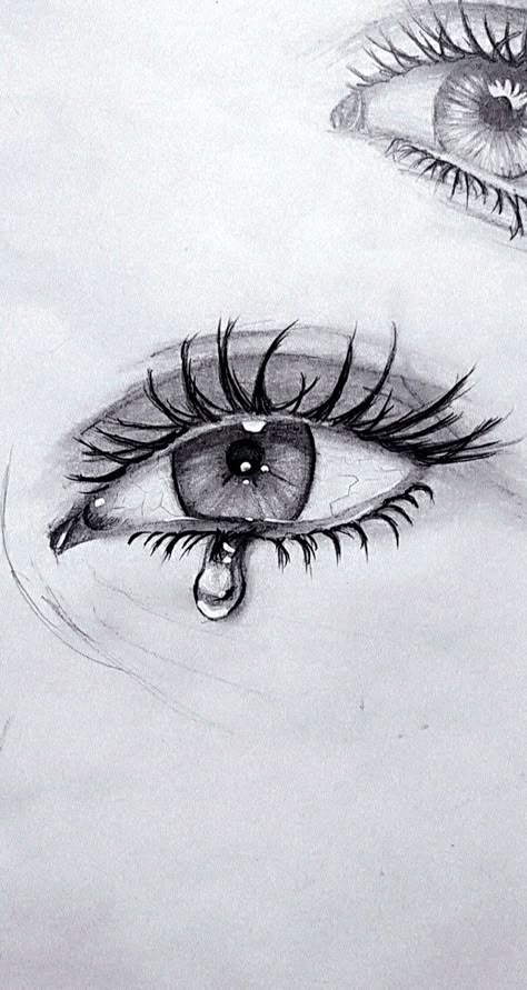 Eye Side View Drawing, How To Draw Tired Eyes, Eyeballs Drawing, Crying Eye Sketch, Small Cute Drawings, Drawing Tears, Eye Drawing Ideas, How To Draw Tears, Eyeball Drawing