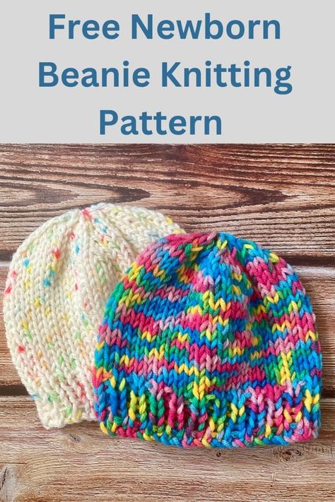 This cute and free knitting pattern is an easy, knit flat beanie hat for a newborn baby. Use aran or worsted yarn to make this hat which is ideal for gifting to new parents. Free Baby Hat Knitting Pattern, Knitting Newborn Hats, Knitting Pattern For Baby Hat, Knitted Beanie Hats Free Pattern, Knitted Newborn Hats Free Patterns, Infant Hat Knitting Pattern Free, Newborn Knitted Hat Pattern Free, Newborn Hats Knit Free Pattern, Infant Knit Hat Pattern Free