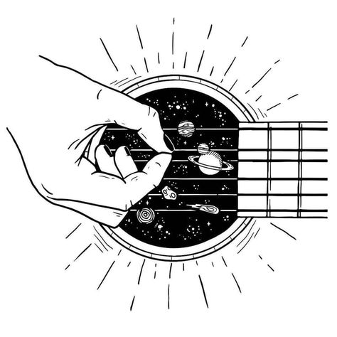 #draw #art #music #planet #drawing #tumblr #galaxy #space #guitar  https://weheartit.com/entry/324387237 Planets, Guitar, Black And White, Stars, Quotes, Music, White, Black