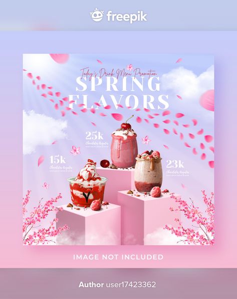 Spring Design Graphic, Drink Menu Design, Banner Flower, Spring Social, Flower Banner, Spring Drink, Floral Template, Beverage Poster, Spring Menu