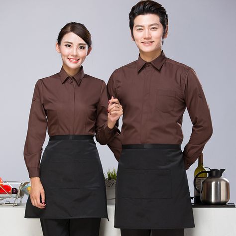 Cafe Waiter Uniform, Cafe Uniform Aesthetic, Cashier Uniform, Waiters Uniform Ideas Restaurants, Cafe Worker Outfit, Server Uniforms, Uniform Cafe, Milk Tea Cake, Waiter Uniform Design