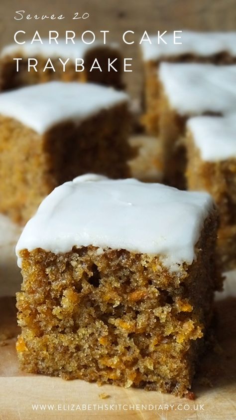 Baking for a crowd? This easy carrot cake traybake recipe is super easy to make, and it's a crowd-pleaser too! Traybake Recipes Cake, Baking Traybakes, Tray Cakes Ideas, Easy Traybake Recipes, Cake Traybake, Carrot Cake Traybake, Baking For A Crowd, Orange Polenta Cake, Traybake Cake